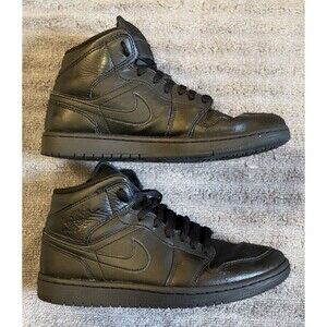 Nike Air Jordan 1 Mid Triple Black Leather Sneakers Shoes 554724-093 Mens Sz 8